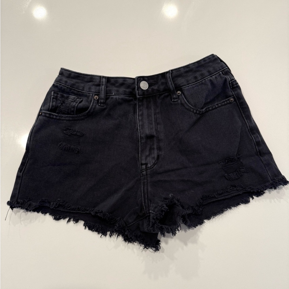 PacSun Black Frayed Denim Jean Shorts High Rise Festival Concert